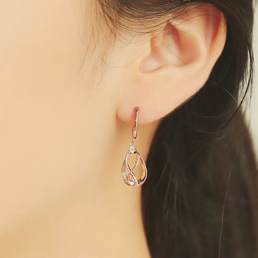OST - Wave in Water Drop Rose Gold One Touch Earrings - OST - Jewelry - Harumio
