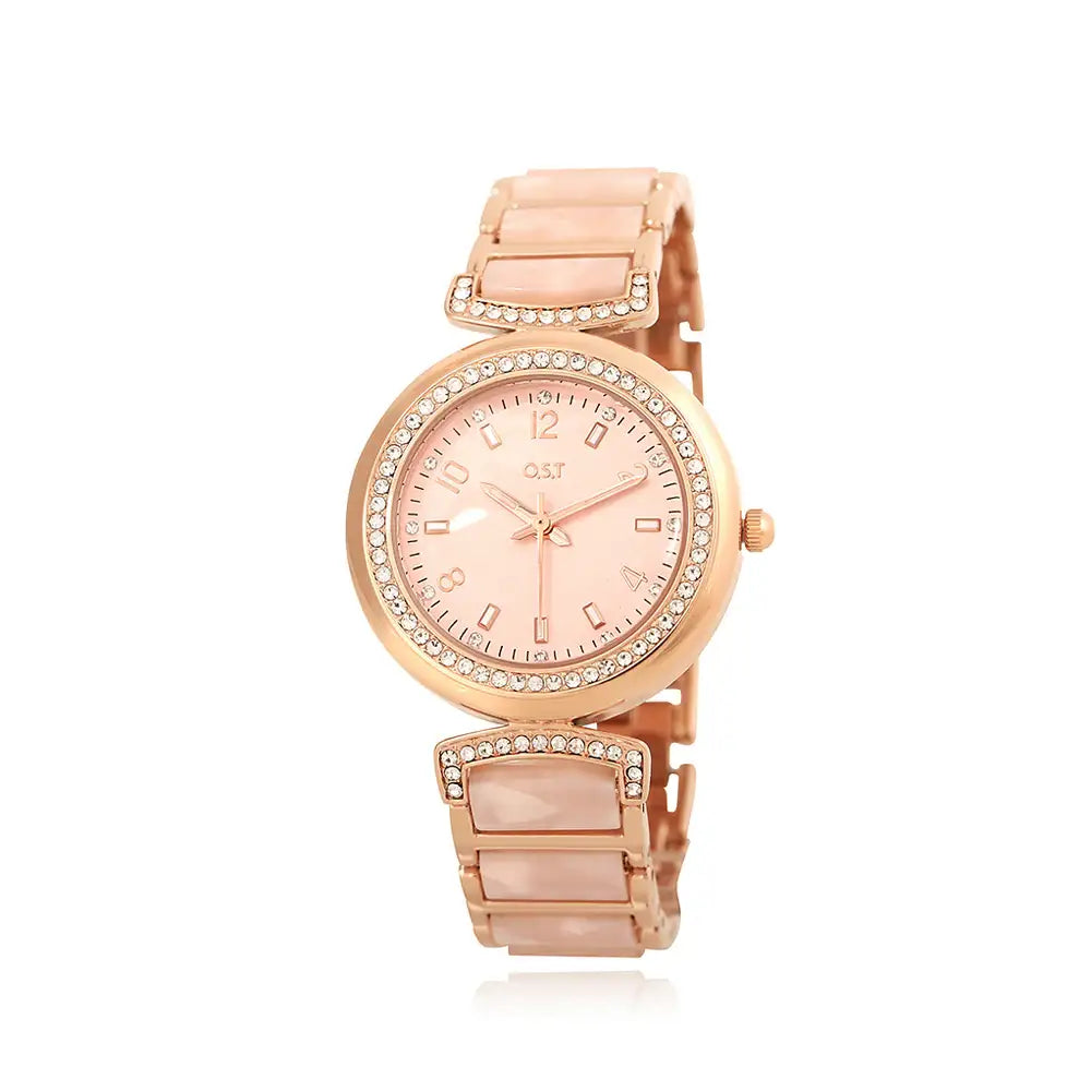 OST - Elegance Multiple Cubic Indi Pink Metal Watch