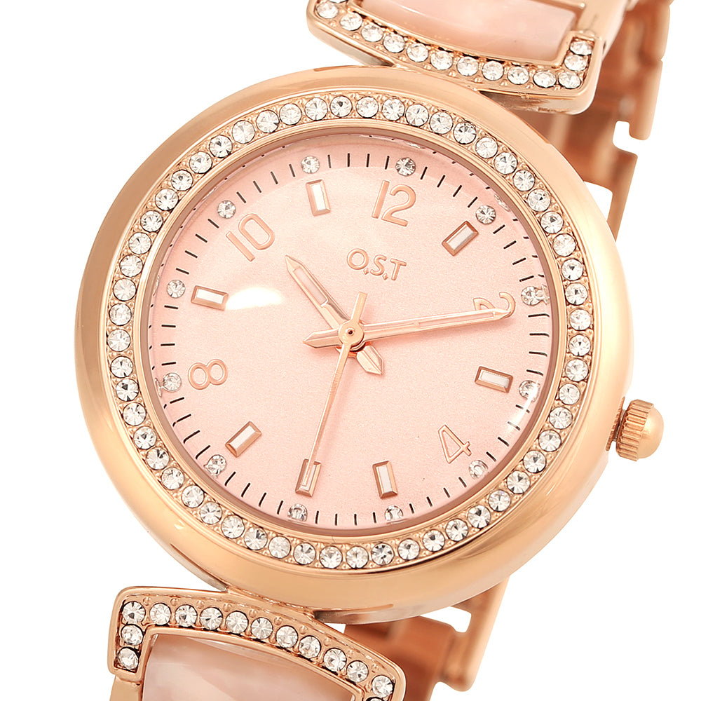 OST - Elegance Multiple Cubic Indi Pink Metal Watch