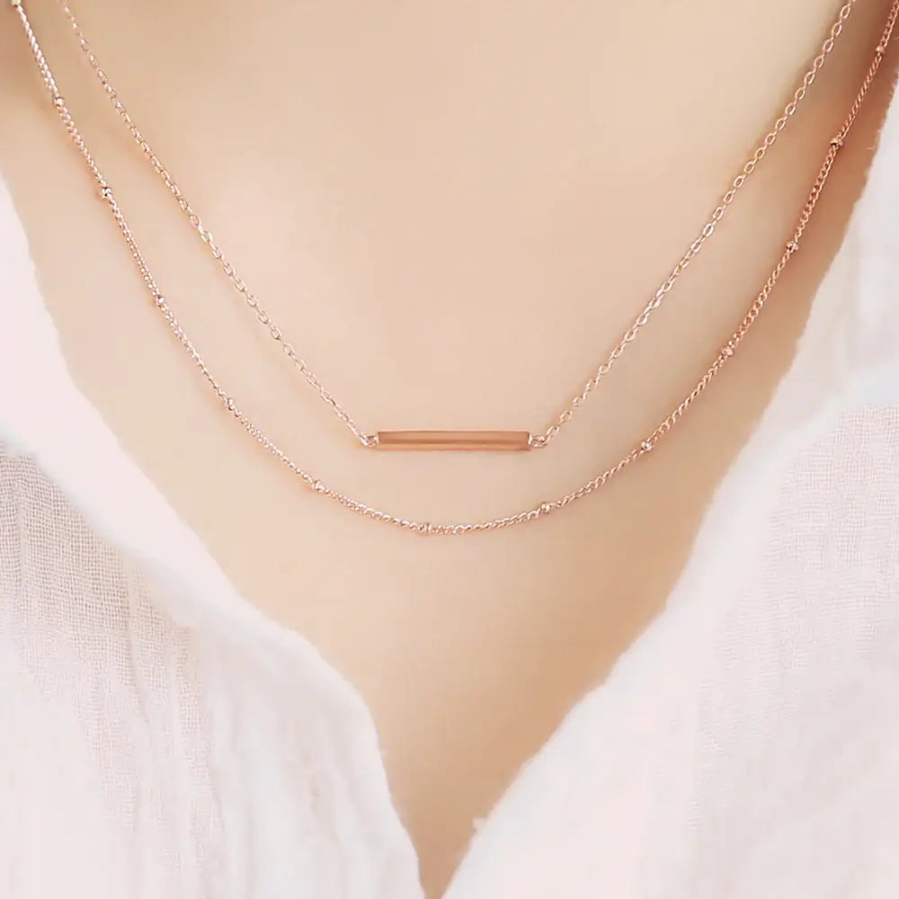 OST - Bella Two Chain Bar Motif Necklace - OST - Jewelry - Harumio