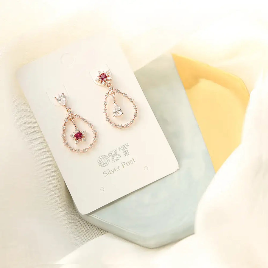 OST - Ruby Flower Rose Gold Fashion Earrings - OST - Jewelry - Harumio
