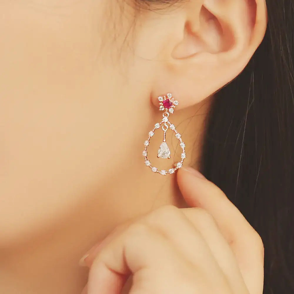 OST - Ruby Flower Rose Gold Fashion Earrings - OST - Jewelry - Harumio