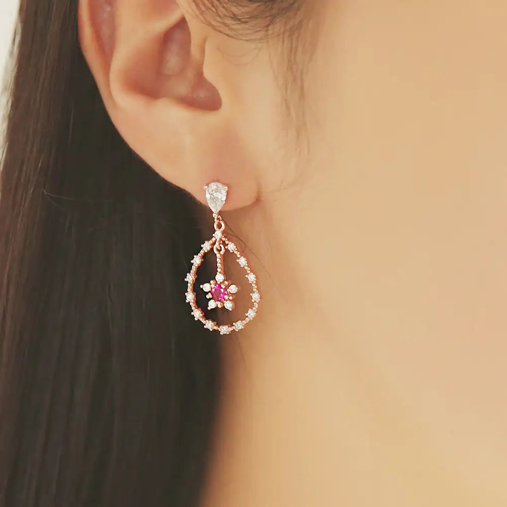 OST - Ruby Flower Rose Gold Fashion Earrings - OST - Jewelry - Harumio