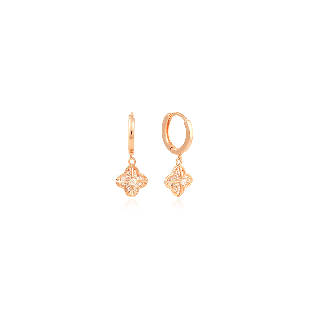 OST - Four Leaf Volume Flower One Touch Rose Gold Earrings