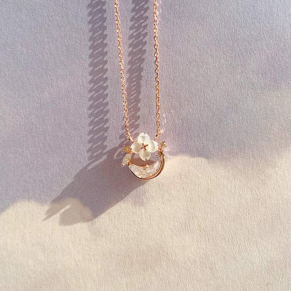OST - Milky Crescent Mother-of-Pearl Moonlight Garden Silver Necklace - OST - Jewelry - Harumio