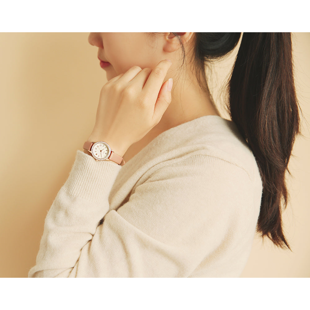 OST - Moonlight Garden Cubic Lace Women's Leather Watch