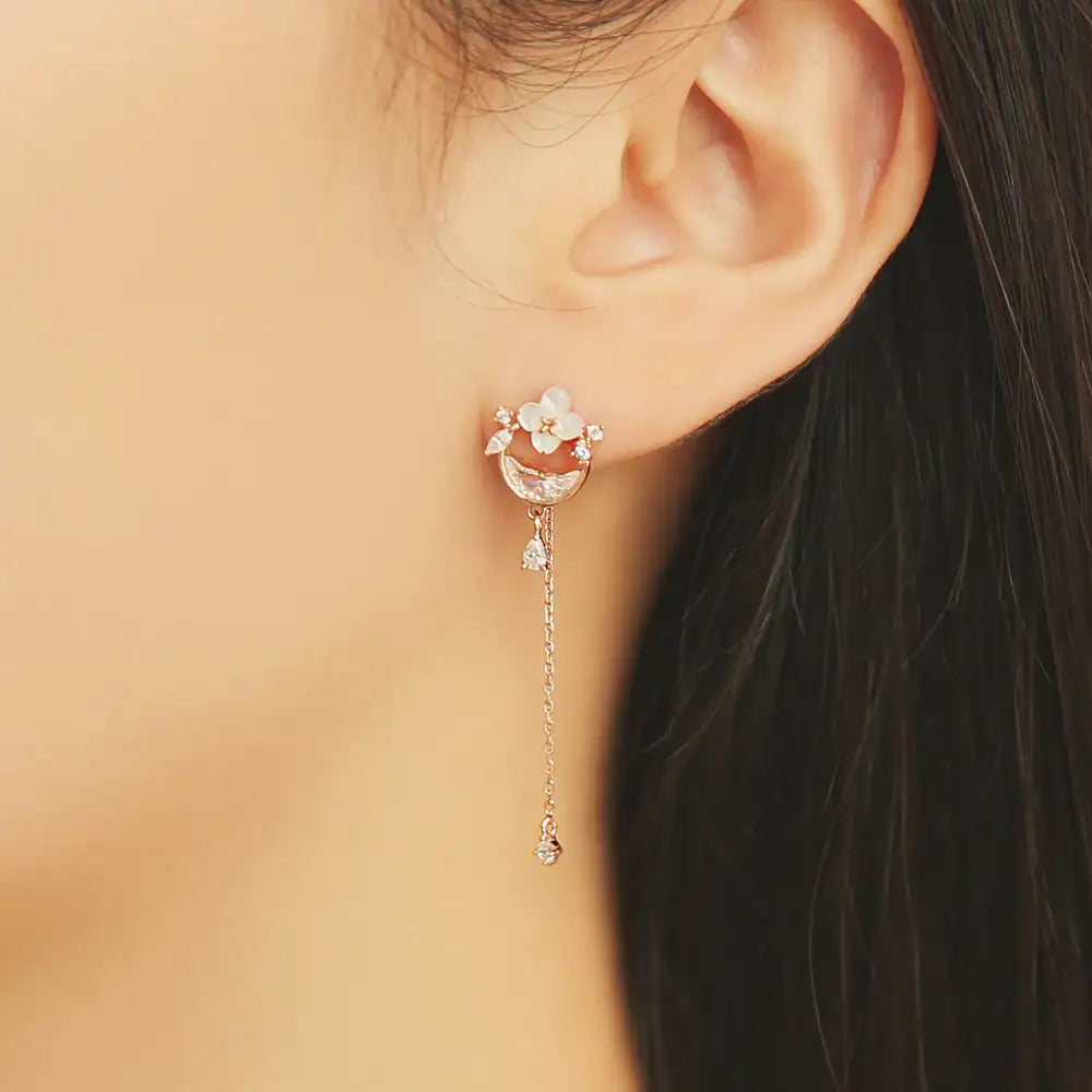 OST - Milky Crescent Mother-of-Pearl Moonlight Garden Silver Earrings - OST - Jewelry - Harumio