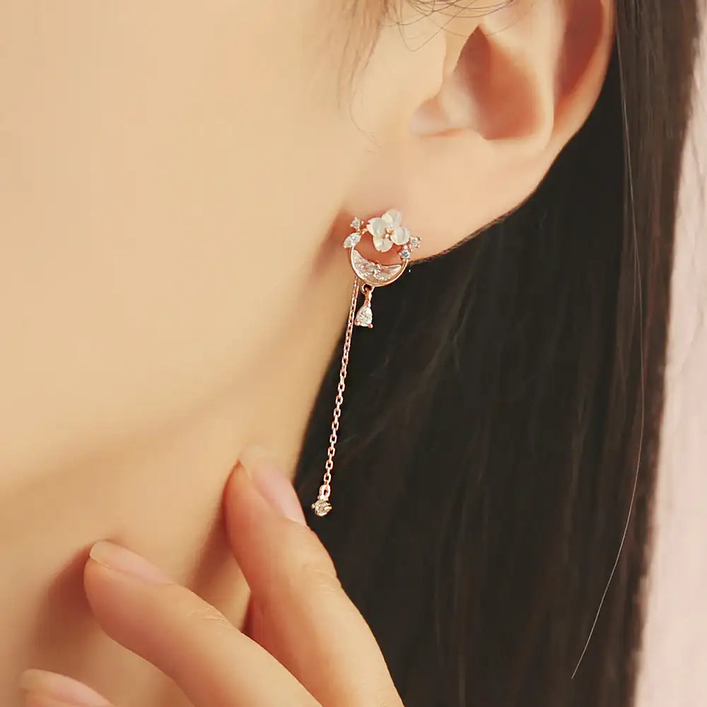OST - Milky Crescent Mother-of-Pearl Moonlight Garden Silver Earrings - OST - Jewelry - Harumio