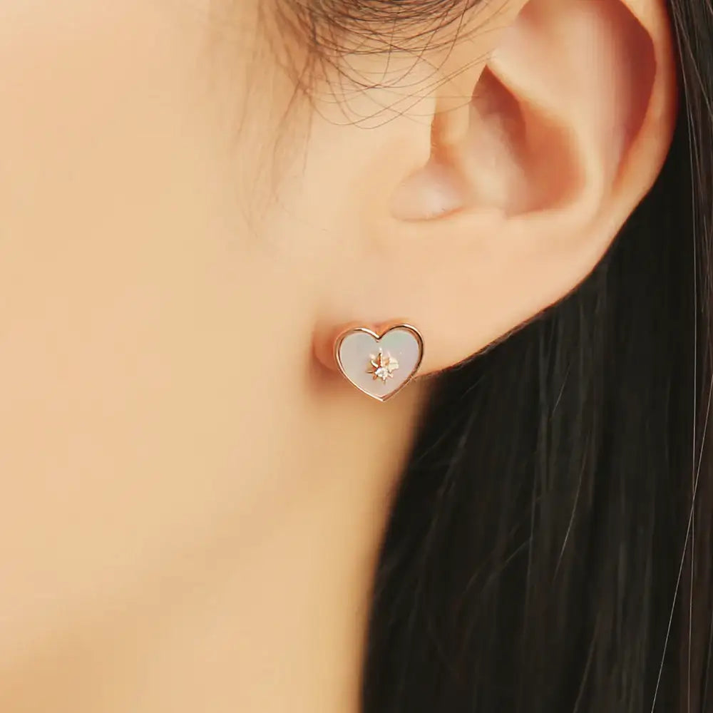 OST - Aurora Mother-of-Pearl Heart Silver Earrings - OST - Jewelry - Harumio