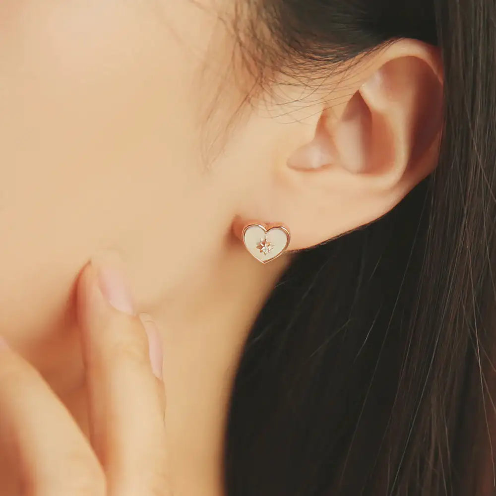 OST - Aurora Mother-of-Pearl Heart Silver Earrings - OST - Jewelry - Harumio