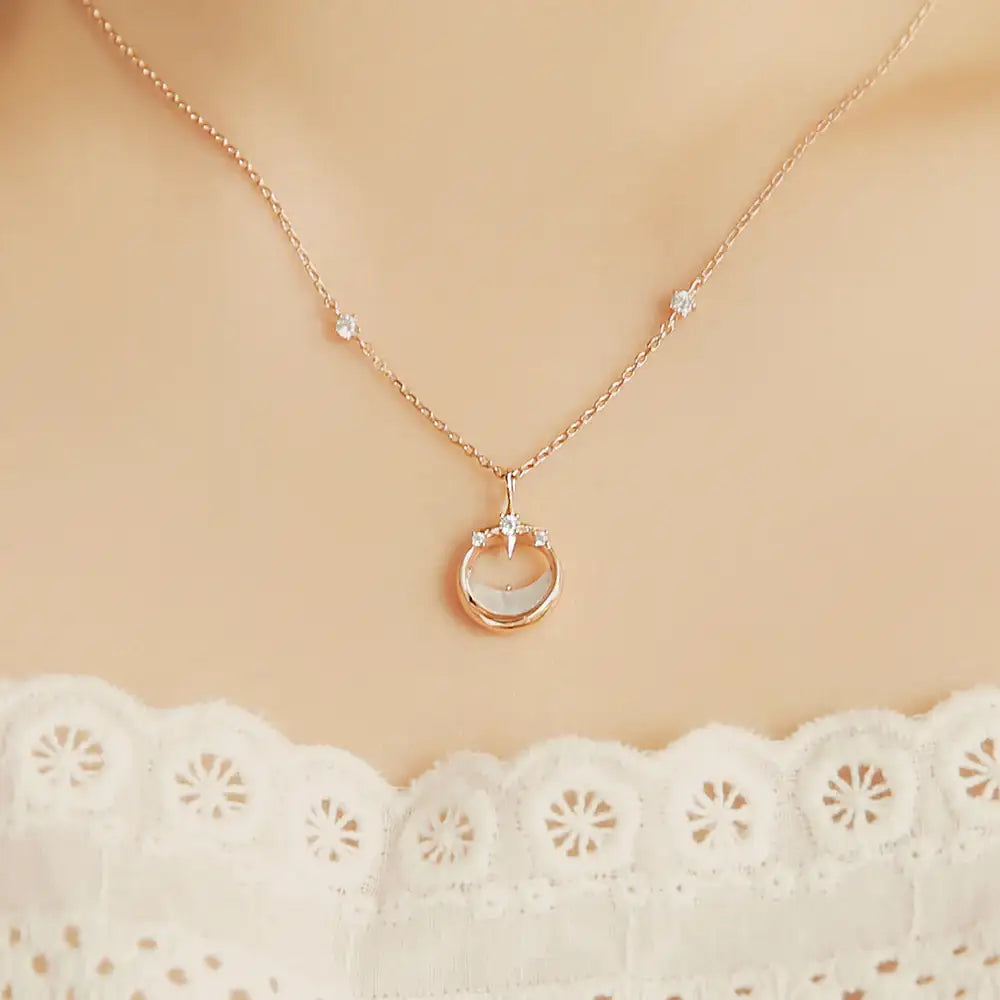 OST - Milky Crescent Moonlight Garden Silver Necklace - OST - Jewelry - Harumio