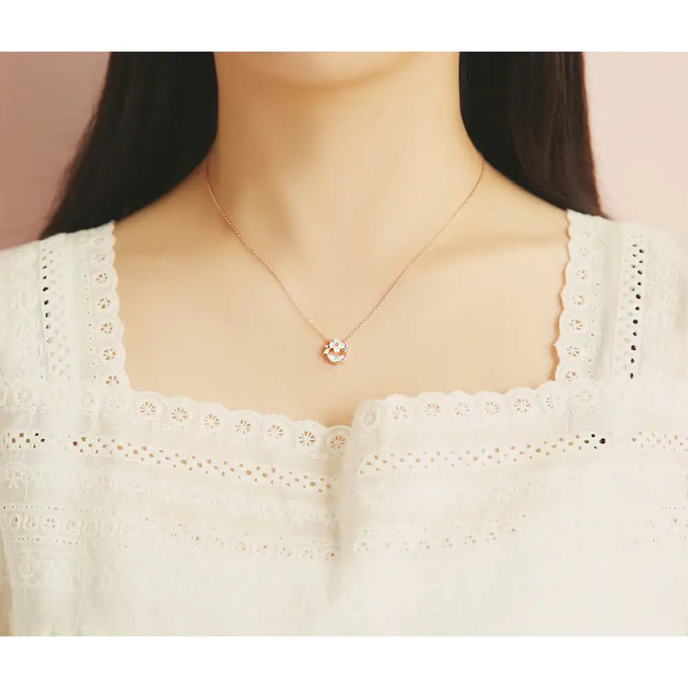 OST - Milky Crescent Mother-of-Pearl Moonlight Garden Silver Necklace - OST - Jewelry - Harumio