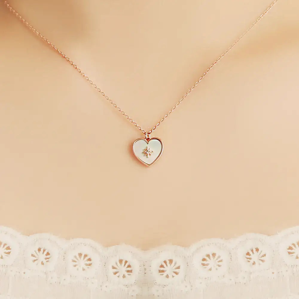 OST - Aurora Mother-of-Pearl Heart Silver Necklace - OST - Jewelry - Harumio