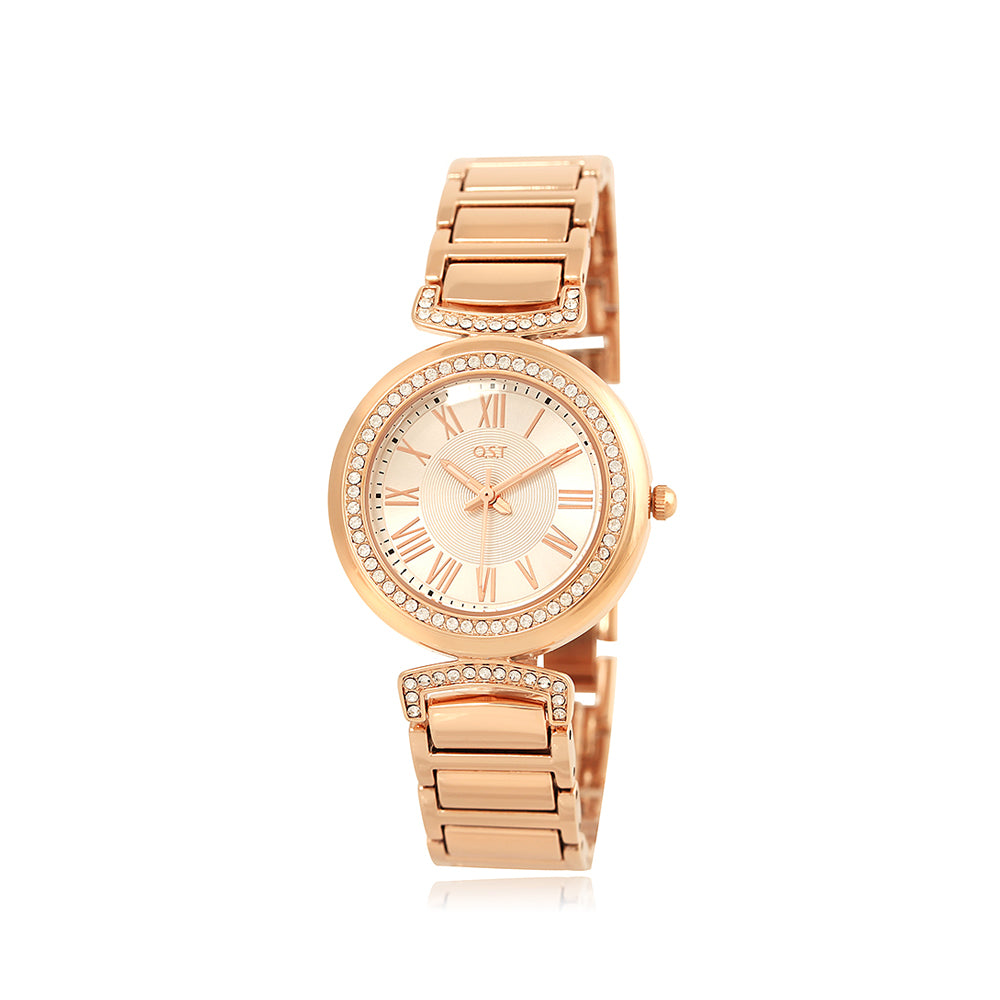 OST - Glam Round Cubic Women's Metal Watch