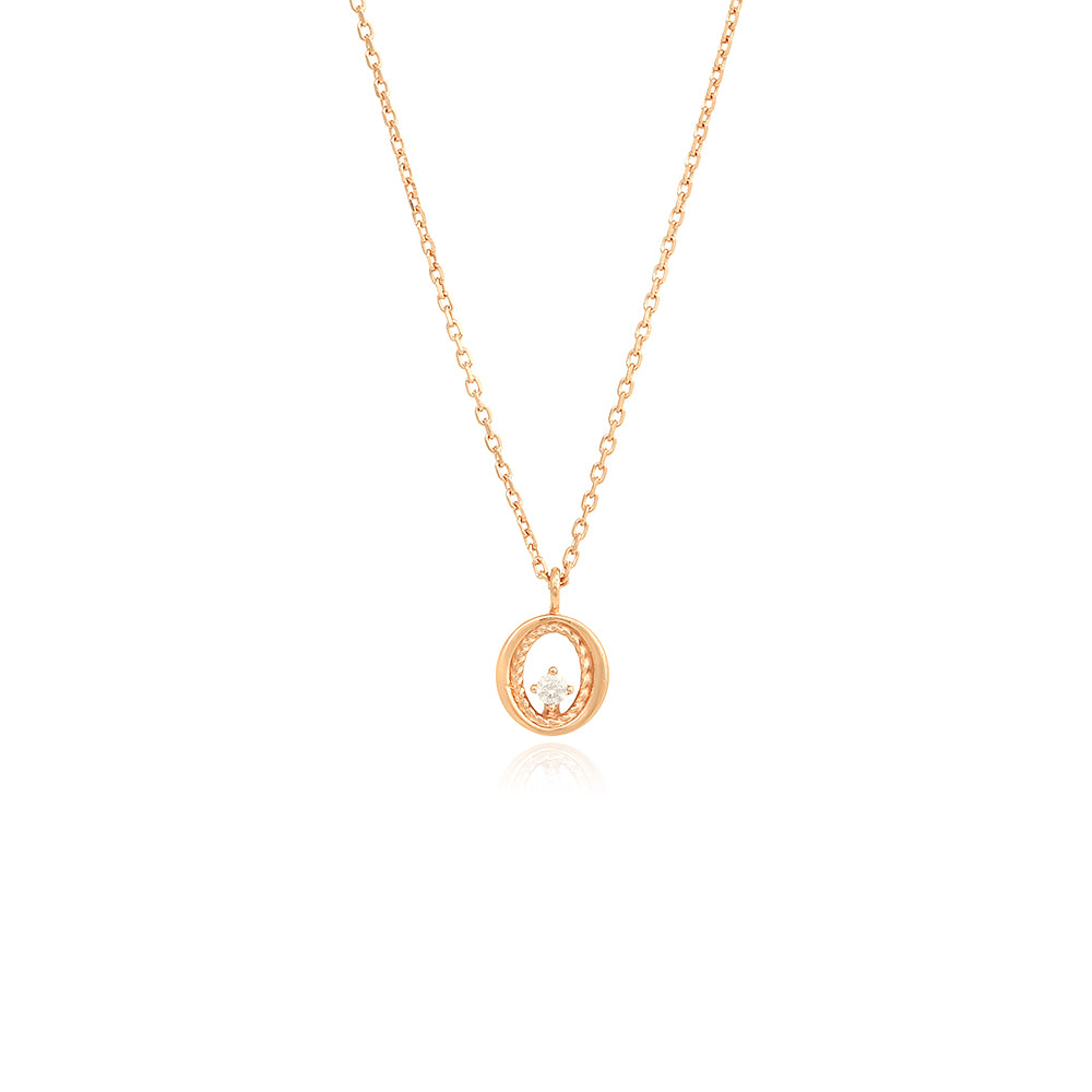 OST - Shiny Cubic Rose Gold with a Twisted Ring Necklace