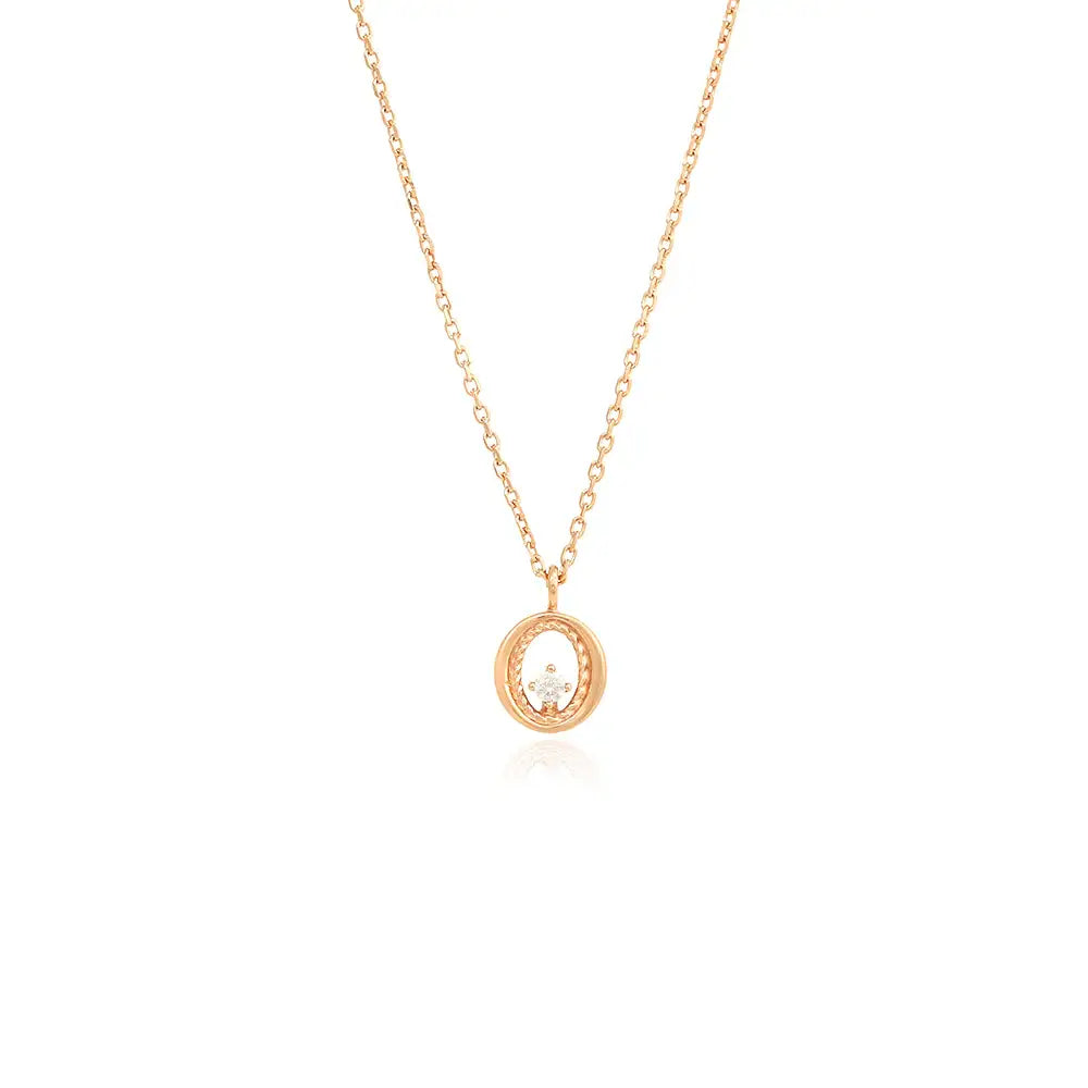 OST - Shiny Cubic Rose Gold with a Twisted Ring Necklace