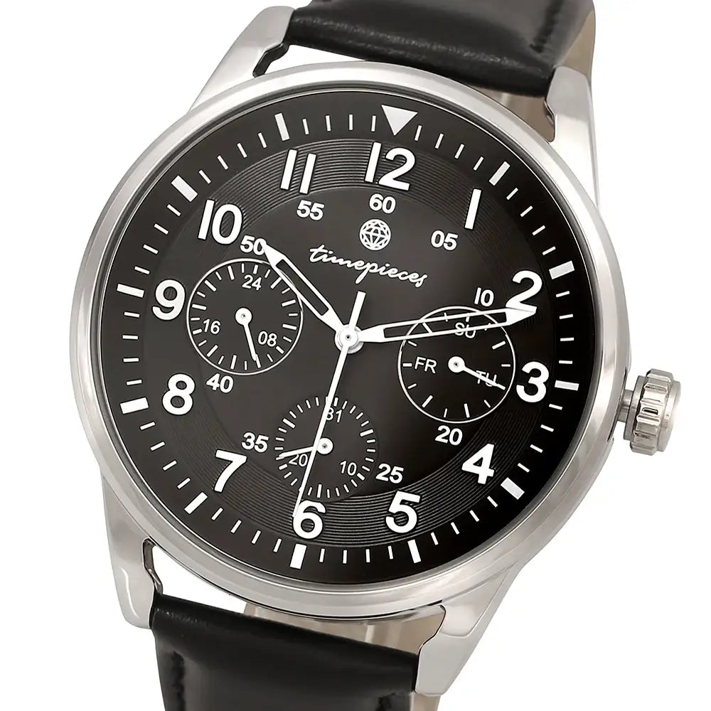 OST - Silver Case Multi Function Black Men's Couple Leather Watch - OST - Watch - Harumio