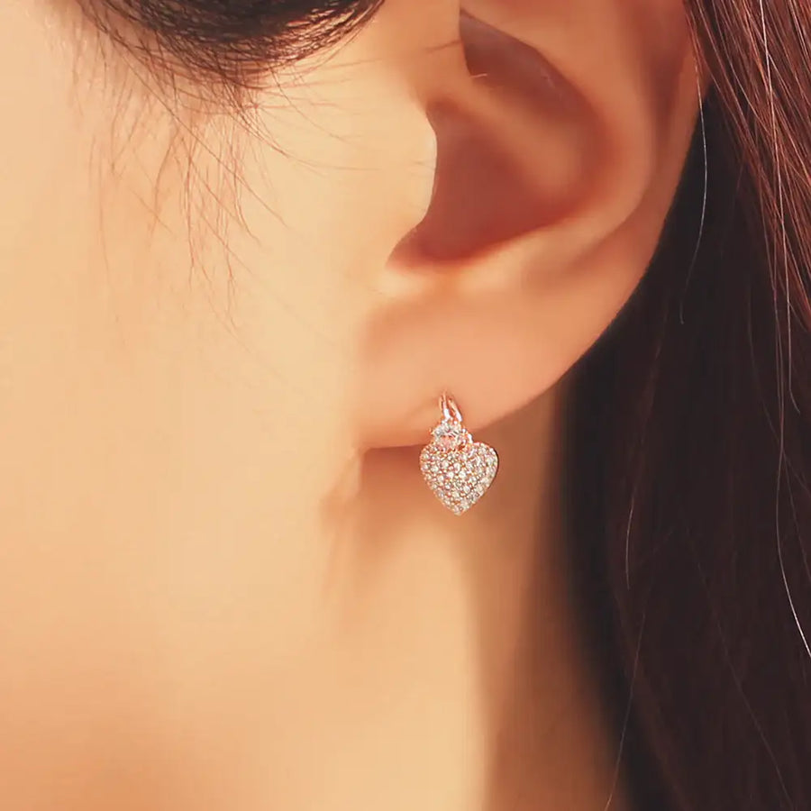 OST - Cubic Heart Rose Gold Earrings - OST - Jewelry - Harumio