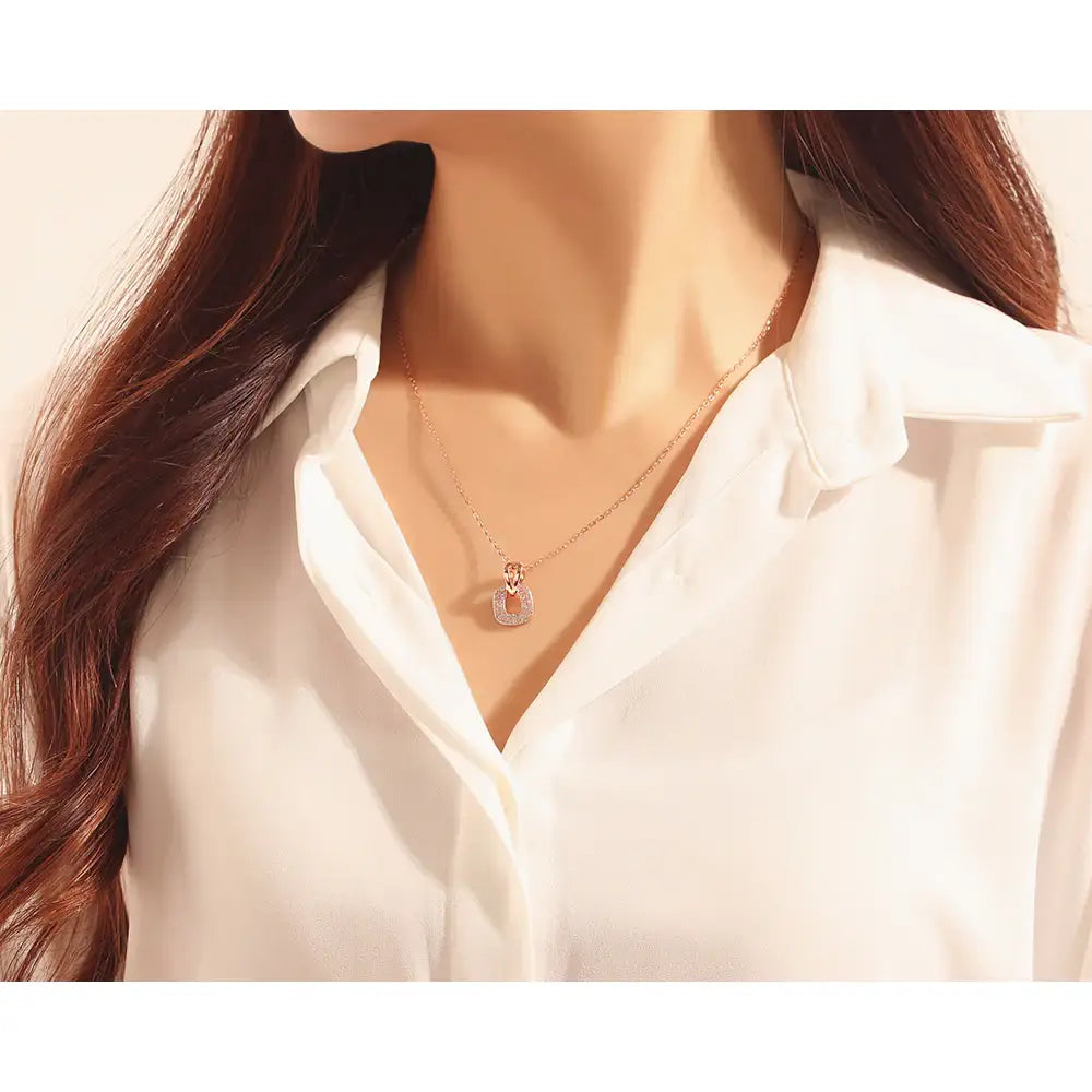 OST - Round Square Rose Gold Necklace - OST - Jewelry - Harumio