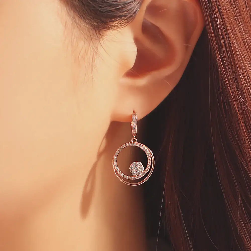 OST - Double Round Cubic Rose Gold Earrings - OST - Jewelry - Harumio