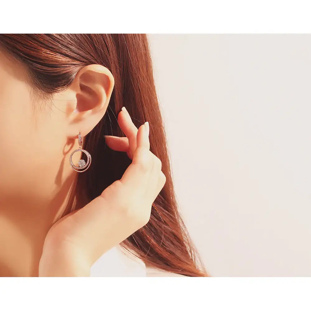 OST - Double Round Cubic Rose Gold Earrings