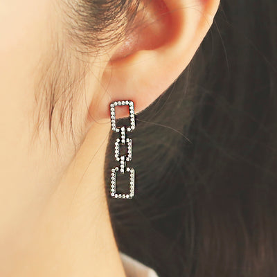 OST - Black Bold Cubic Chain Line Earrings