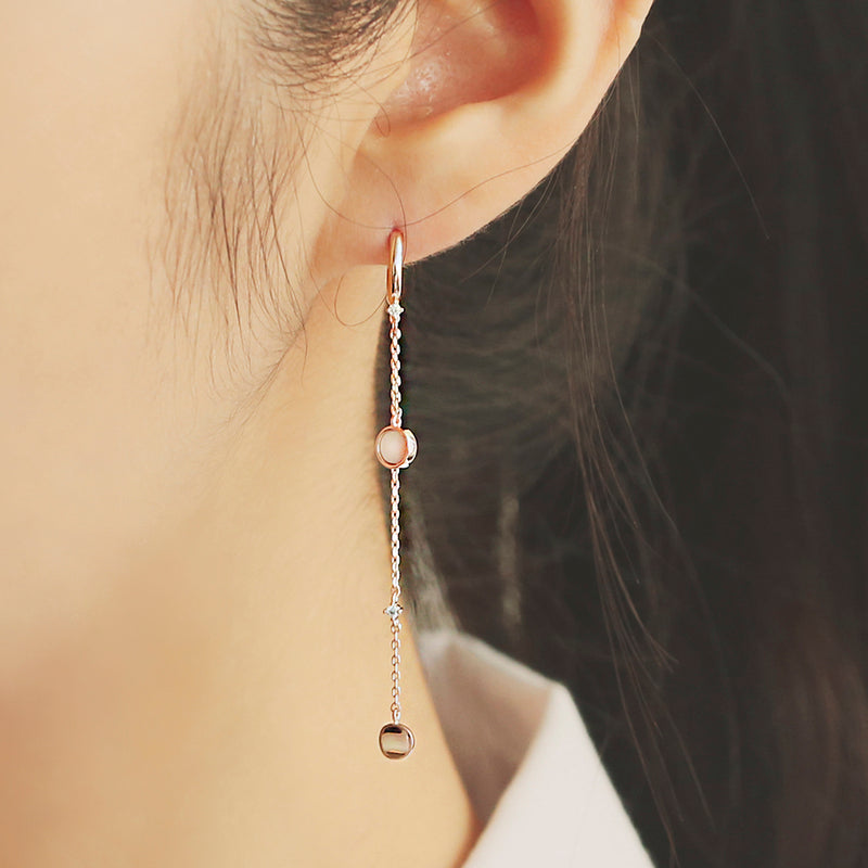 OST - Round Pearl Charm Long Chain Ring Earrings