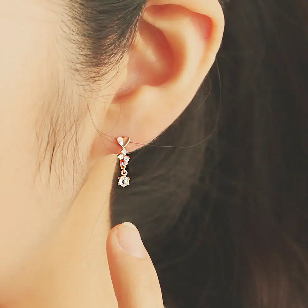 OST - Love Heart Cubic Rose Gold Silver Earrings - OST - Jewelry - Harumio