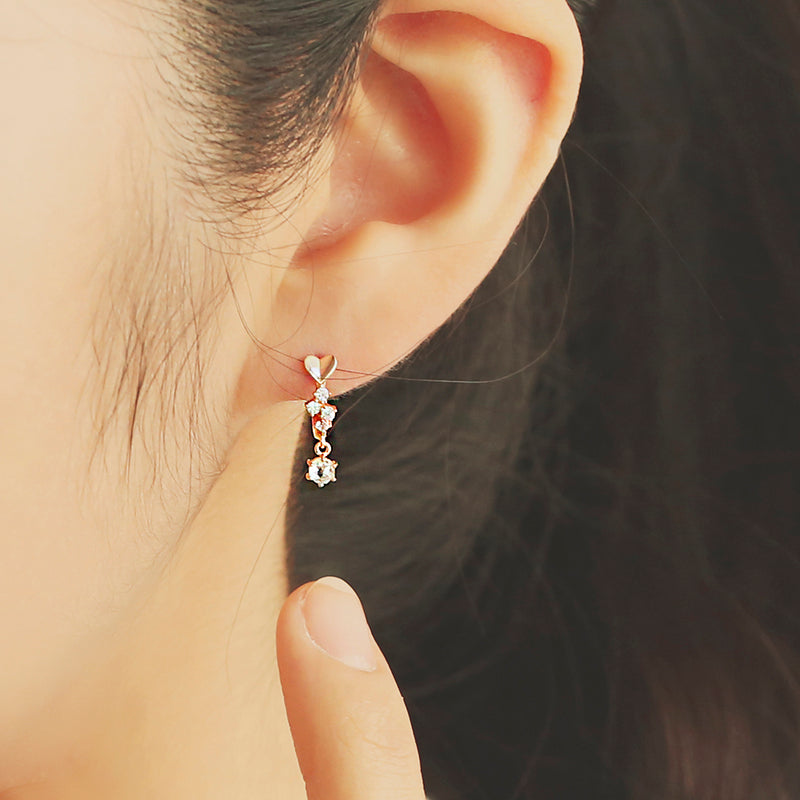 OST - Love Heart Cubic Rose Gold Silver Earrings