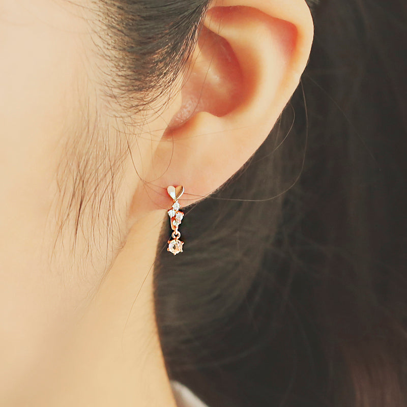 OST - Love Heart Cubic Rose Gold Silver Earrings