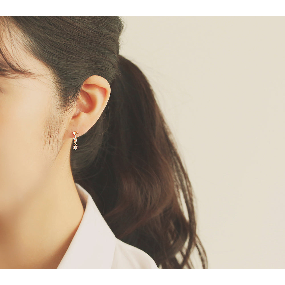 OST - Love Heart Cubic Rose Gold Silver Earrings