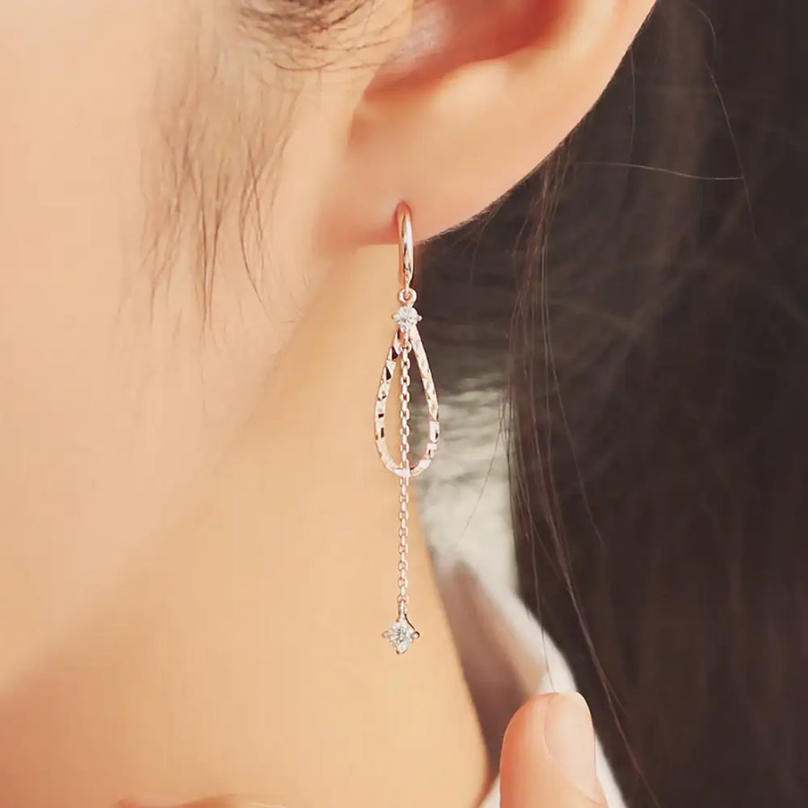 OST - Water Drop Charm Chain Long Silver Drop Earrings - OST - Jewelry - Harumio