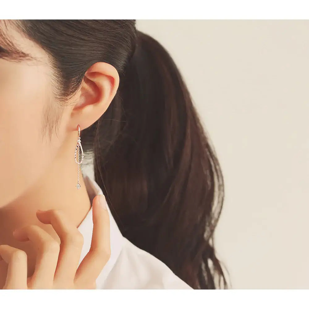 OST - Water Drop Charm Chain Long Silver Drop Earrings - OST - Jewelry - Harumio