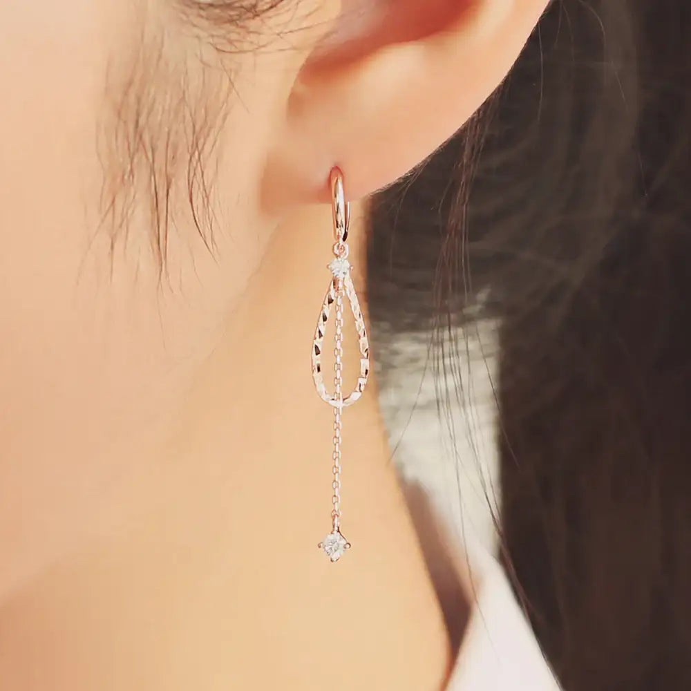 OST - Water Drop Charm Chain Long Silver Drop Earrings - OST - Jewelry - Harumio
