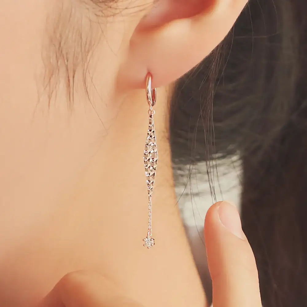 OST - Diamond Pendant Long Chain Rose Gold Drop Earrings - OST - Jewelry - Harumio