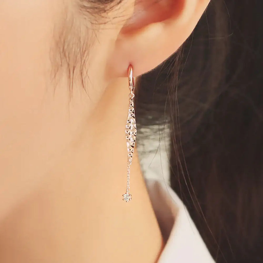 OST - Diamond Pendant Long Chain Rose Gold Drop Earrings - OST - Jewelry - Harumio