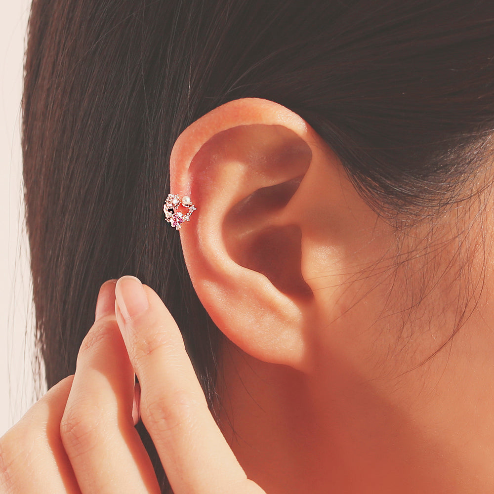 OST - Pink Flower Pearl Ear Pierce