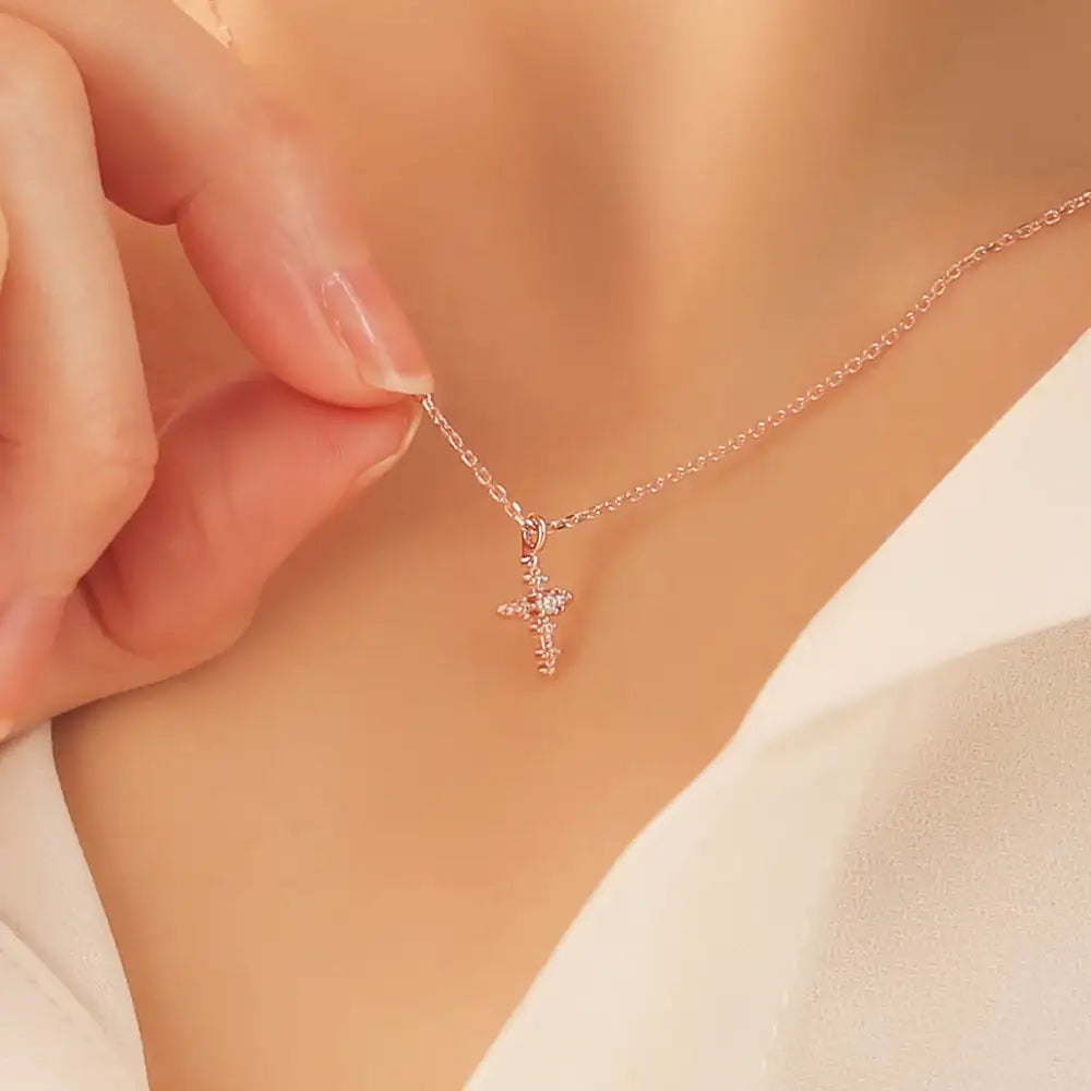 OST - Simple Cubic Cross Rose Gold Necklace - OST - Jewelry - Harumio
