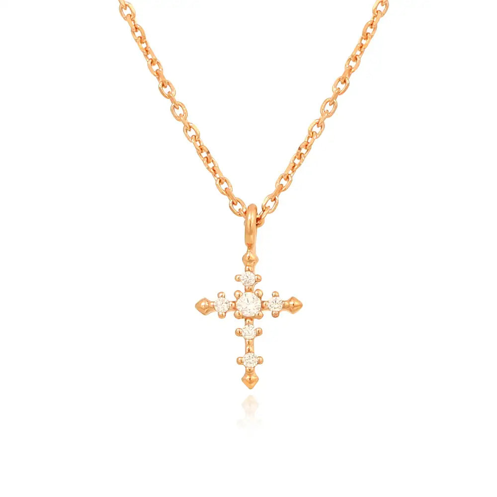 OST - Simple Cubic Cross Rose Gold Necklace - OST - Jewelry - Harumio