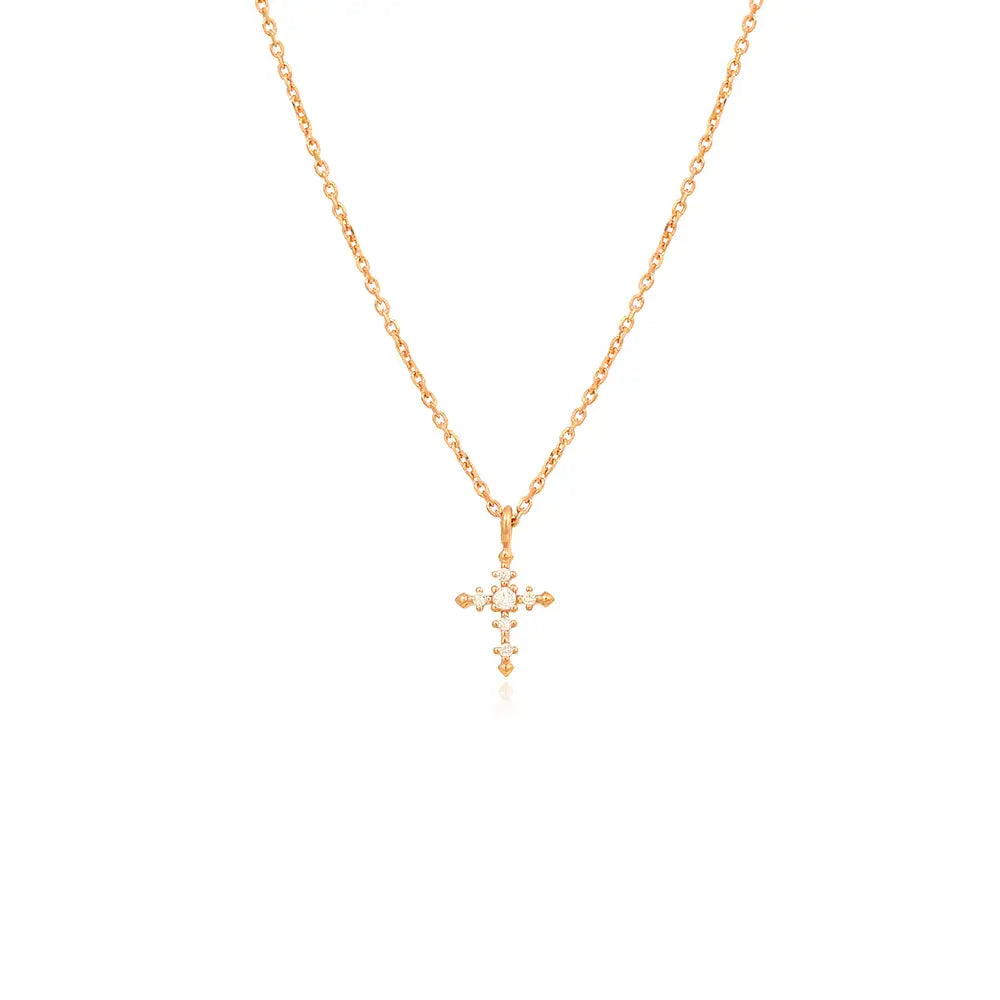 OST - Simple Cubic Cross Rose Gold Necklace - OST - Jewelry - Harumio