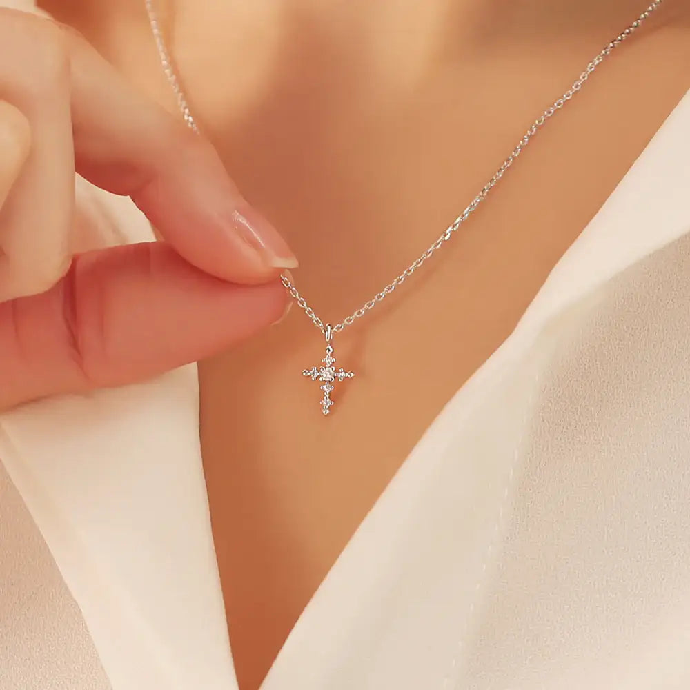 OST - Simple Cubic Cross Silver Necklace - OST - Jewelry - Harumio