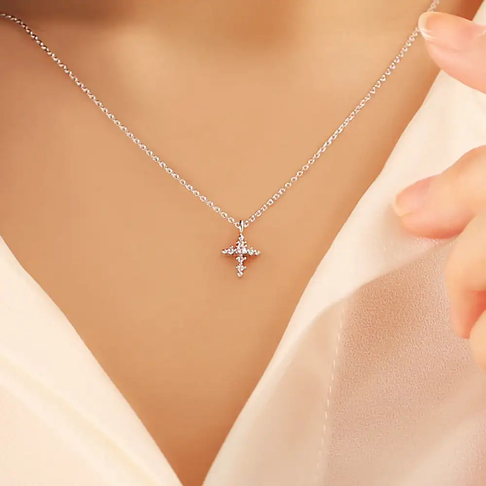 OST - Simple Cubic Cross Silver Necklace - OST - Jewelry - Harumio