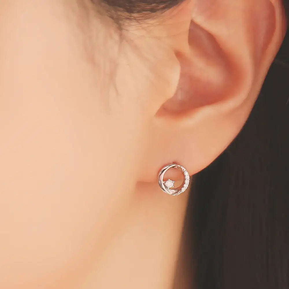 OST - Romantic Round Cubic Silver Earrings - OST - Jewelry - Harumio