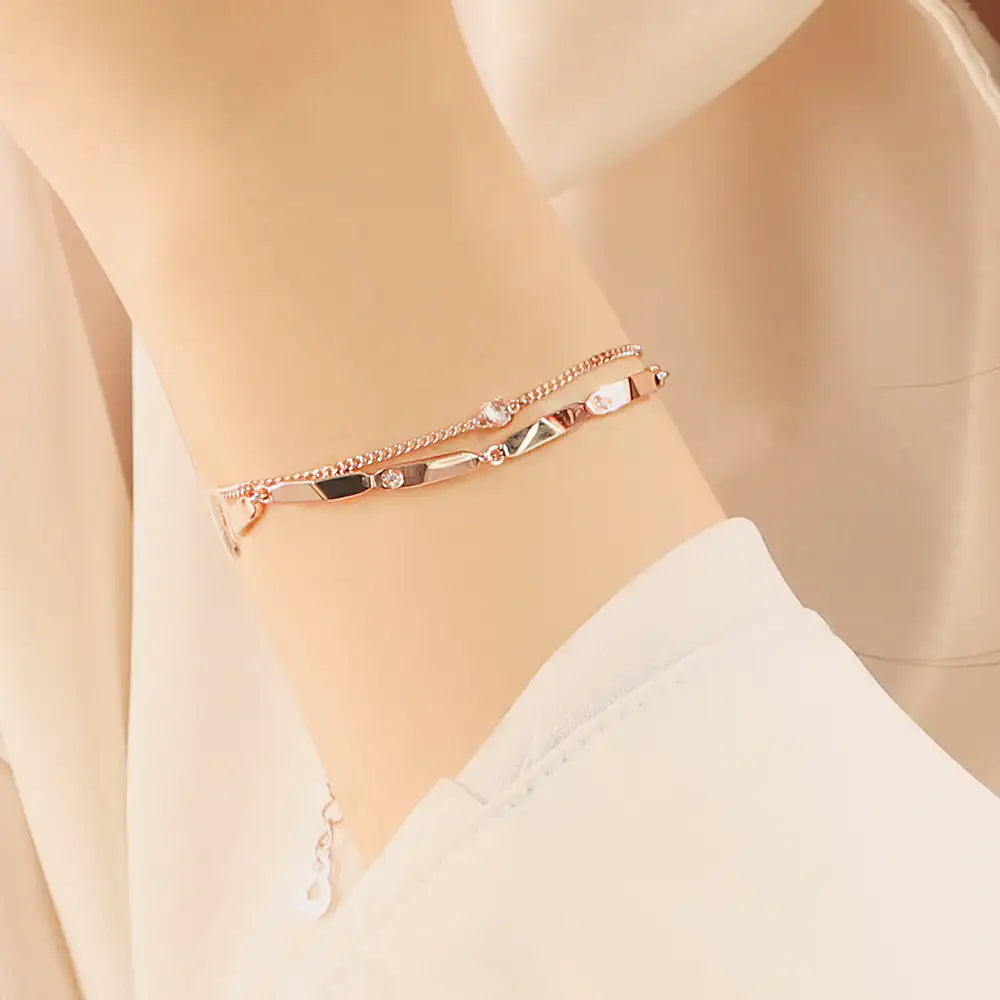 OST - Bar Chain Round Pendant Rose Gold Bracelet - OST - Jewelry - Harumio