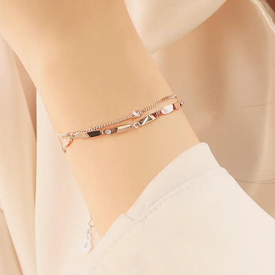 OST - Bar Chain Round Pendant Rose Gold Bracelet - OST - Jewelry - Harumio
