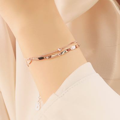 OST - Bar Chain Round Pendant Rose Gold Bracelet