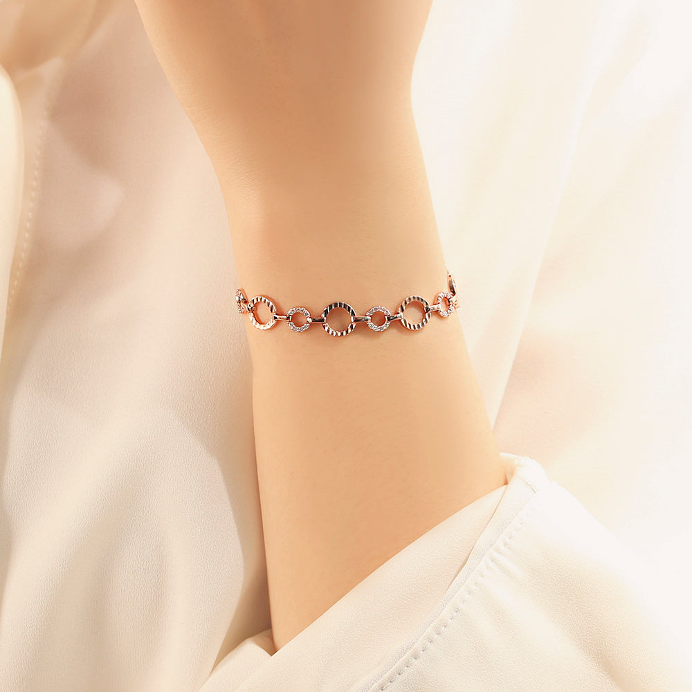 OST - Diagonal Pattern Circle Chain Rose Gold Bracelet