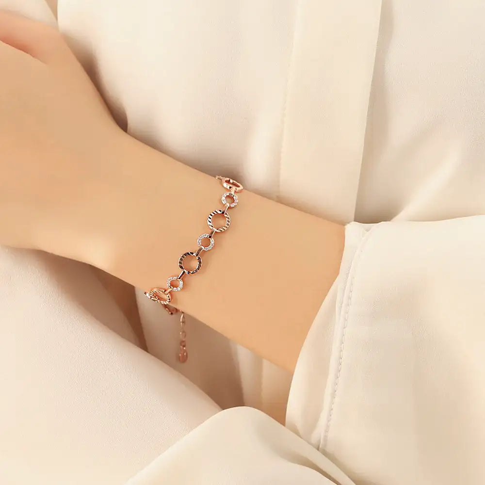 OST - Diagonal Pattern Circle Chain Rose Gold Bracelet - OST - Jewelry - Harumio