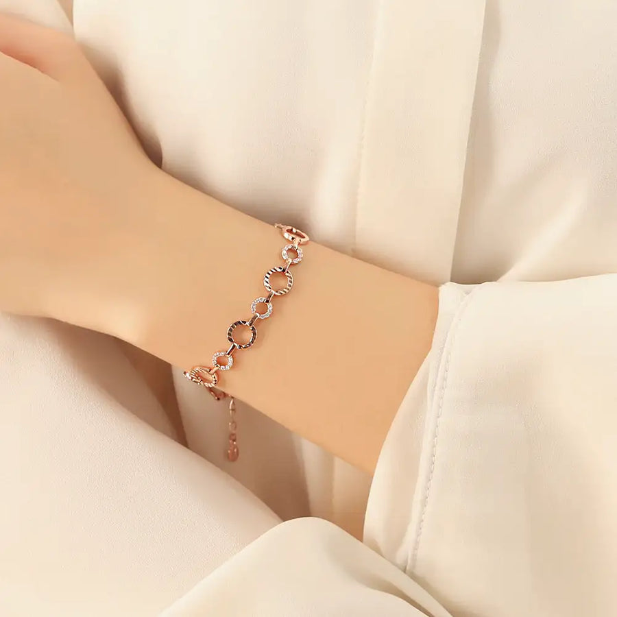OST - Diagonal Pattern Circle Chain Rose Gold Bracelet - OST - Jewelry - Harumio