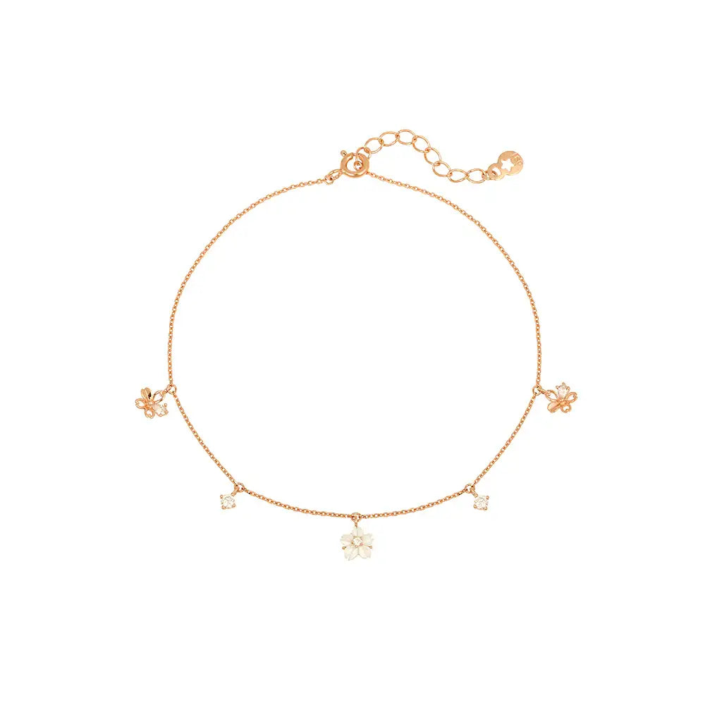 OST - White Mother-of-Pearl Flower Rose Gold Anklet - OST - Jewelry - Harumio
